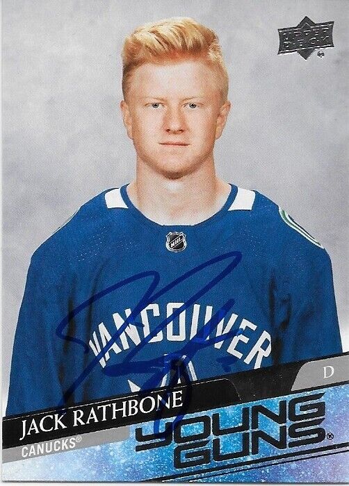 Autographed 20-21 UD Vancouver Canucks Young Guns Jack Rathbone Rookie Card