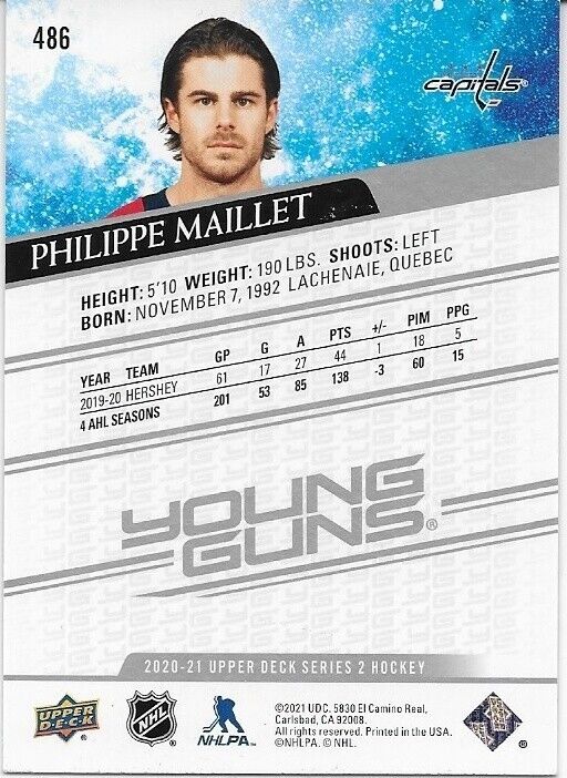 Autographed 20-21 UD Washington Capitals Philippe Young Guns Rookie Card