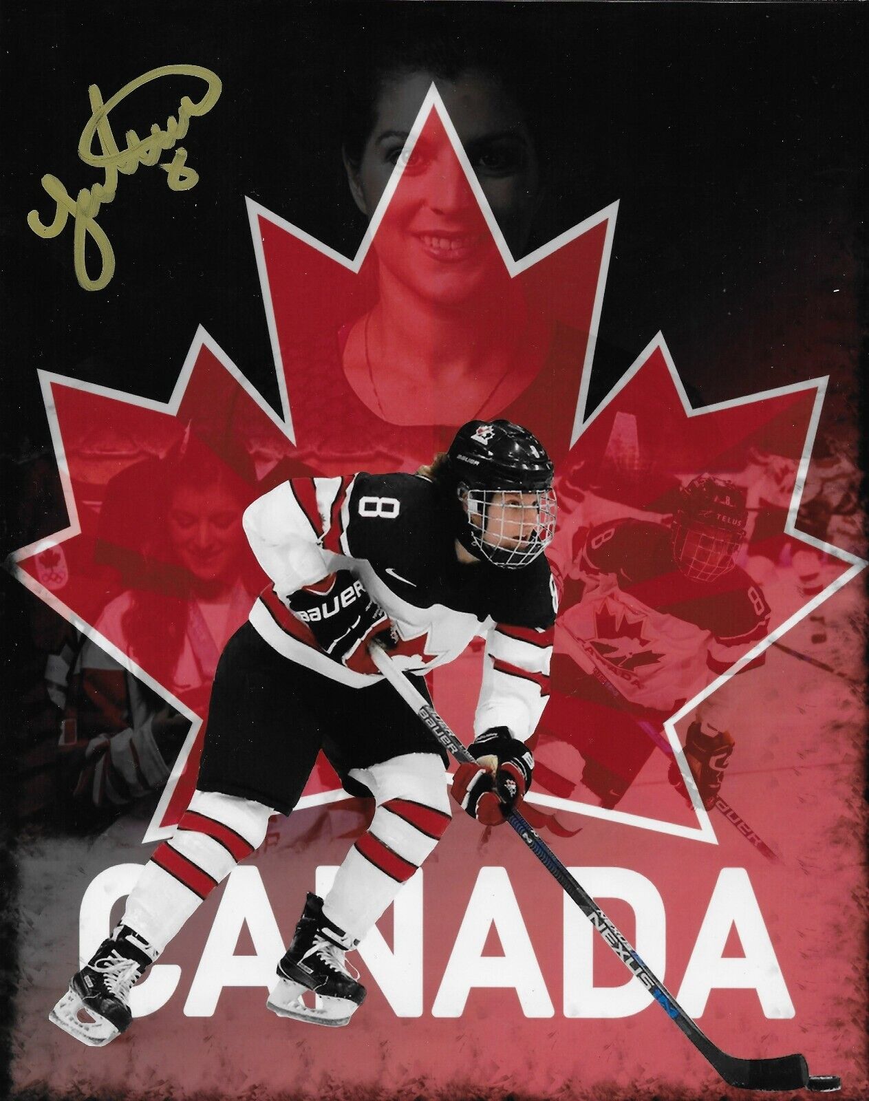Photo autographiée de l'équipe canadienne de hockey féminin de Laura Fortino, 8x10, 3 originales