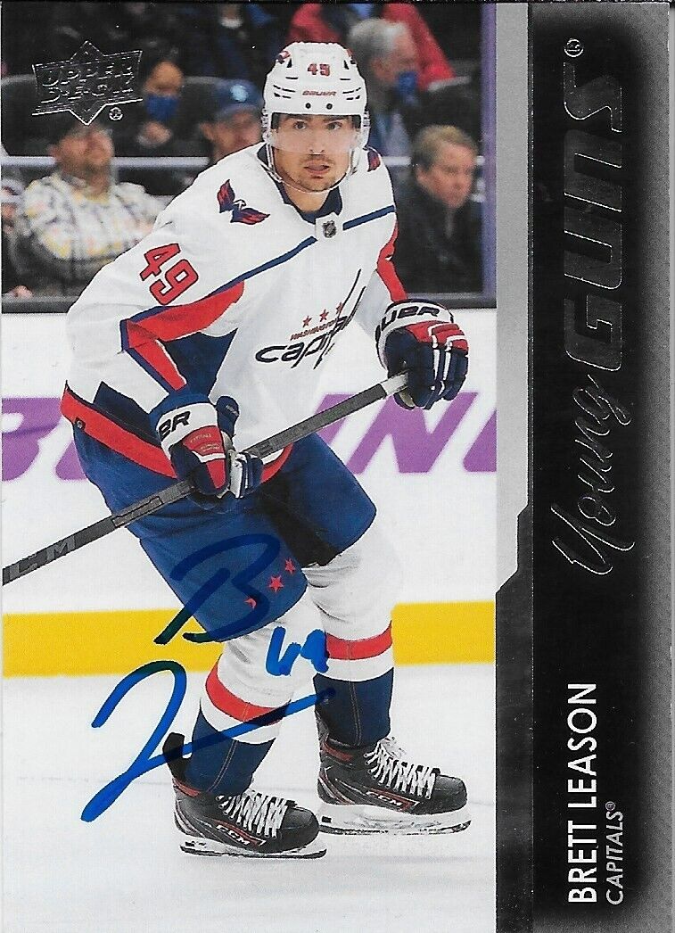 Carte recrue Upper Deck Young Guns 2021-22 signée Brett Leason de Washington Capital