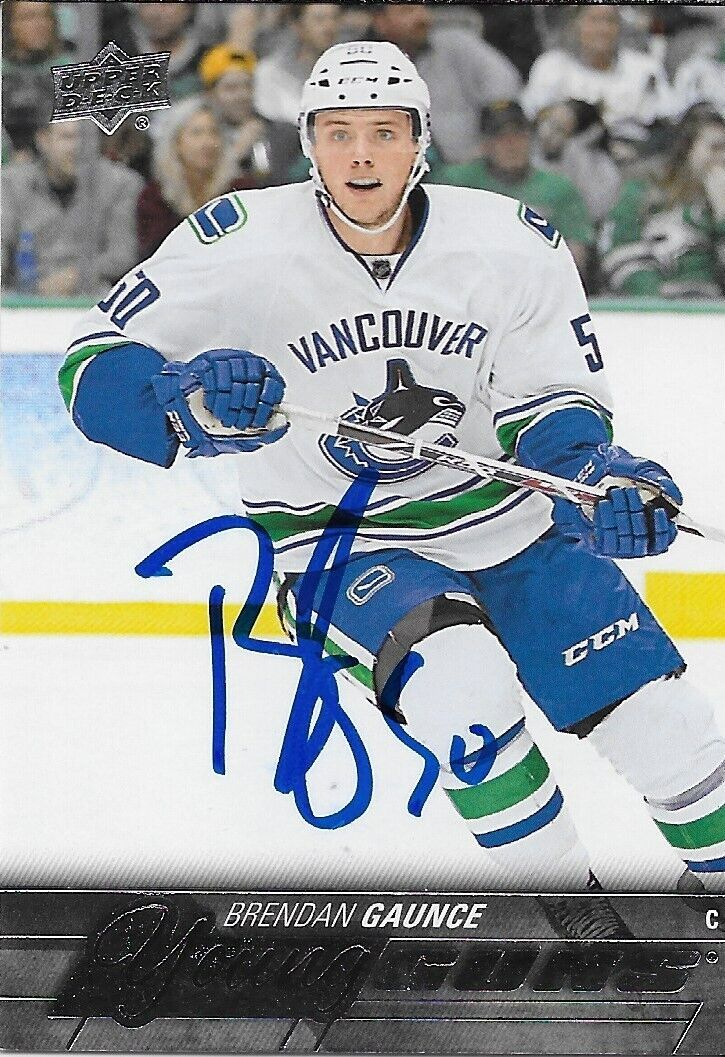 Signed Brendan Gaunce 2014-15 UD Vancouver Canucks Young Guns Rookie Card