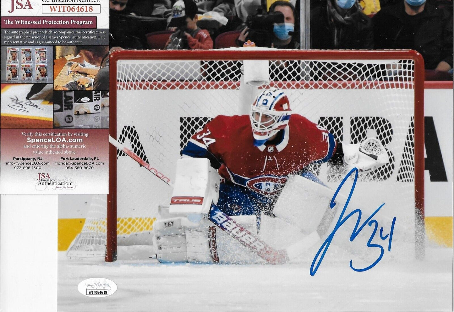 Photo 8x10 signée par Jake Allen, Canadiens de Montréal, n° 14, séance privée avec JSA