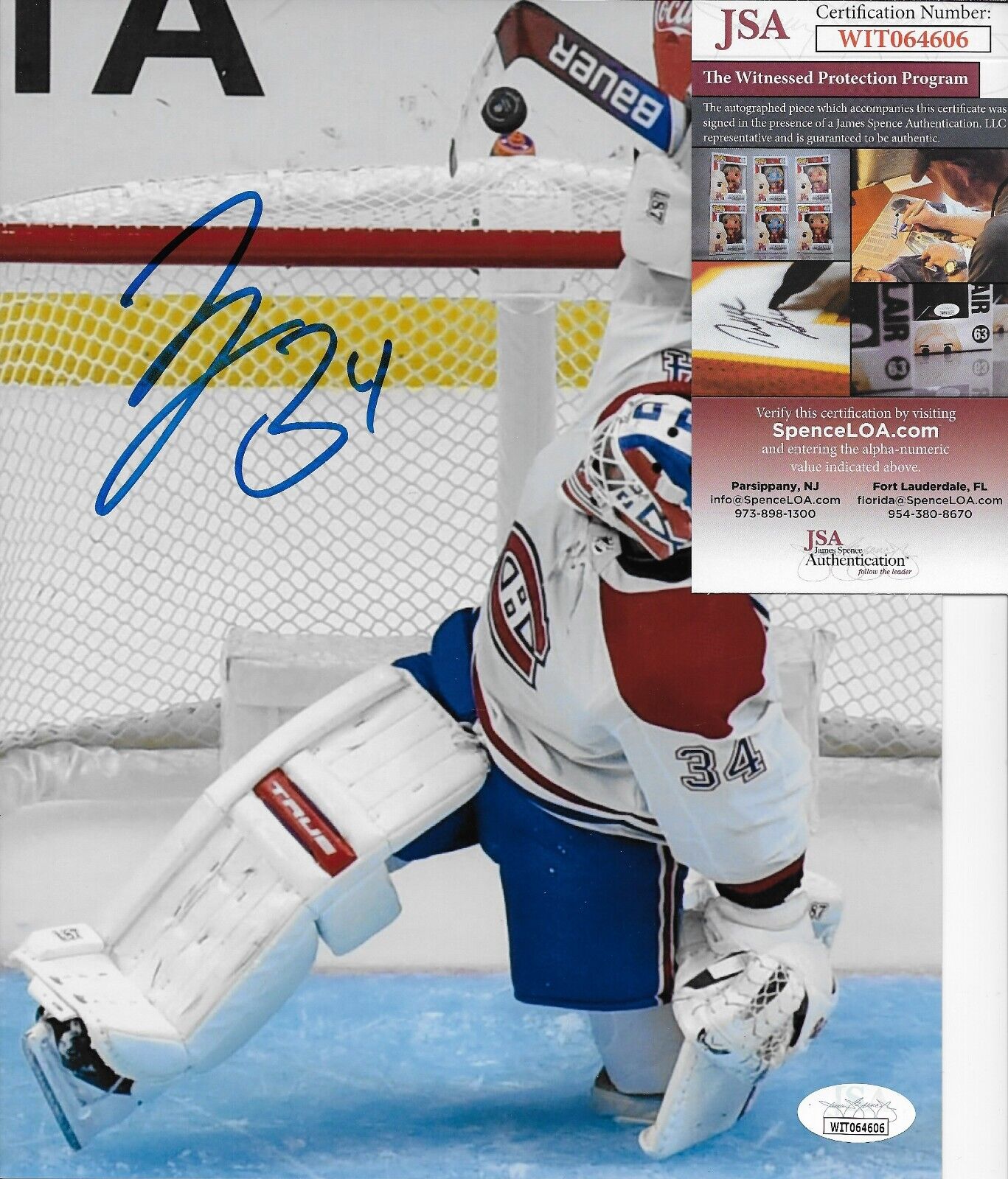 Photo 8x10 signée par Jake Allen, Canadiens de Montréal, n° 22, signature privée avec JSA