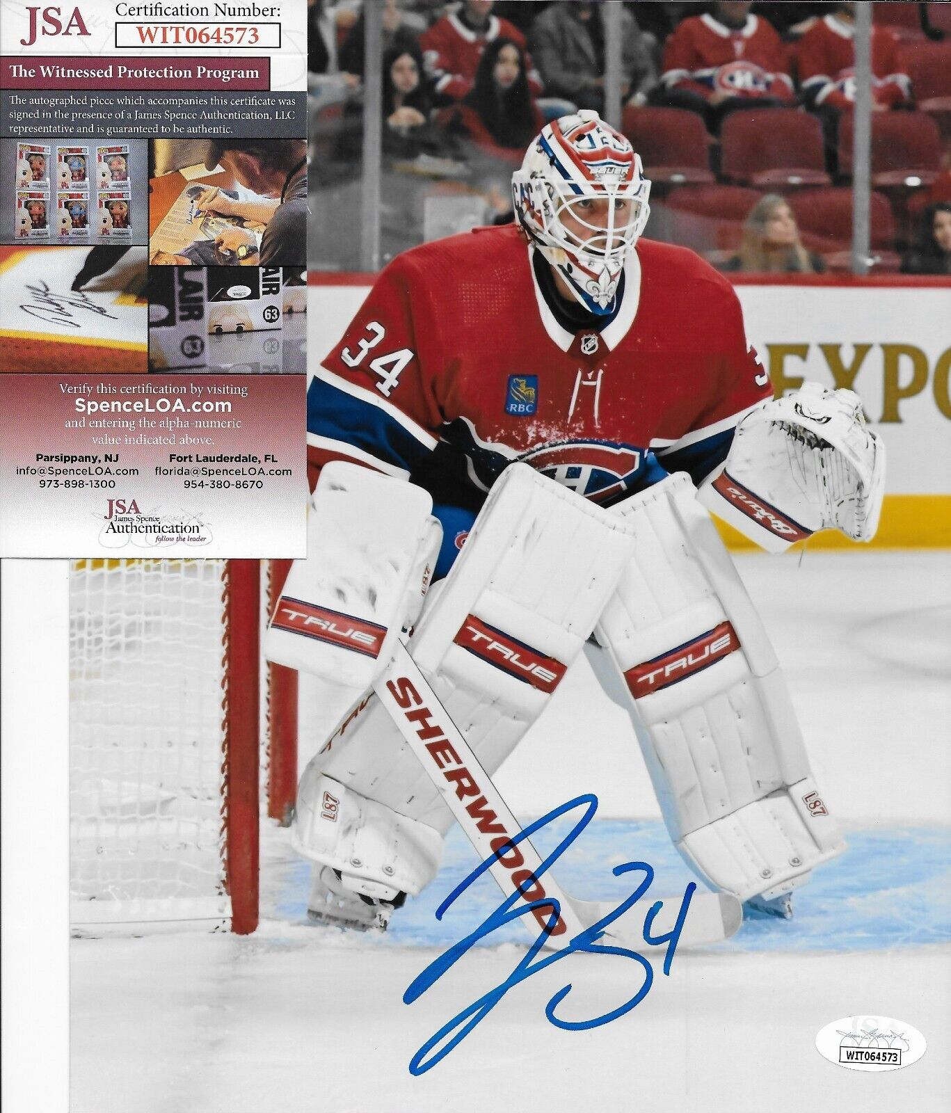 Photo 8x10 signée par Jake Allen, Canadiens de Montréal, n° 16, séance privée avec JSA
