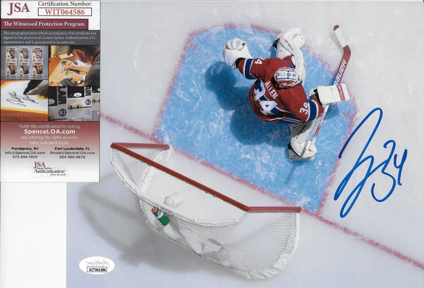 Photo 8x10 signée par Jake Allen des Canadiens de Montréal #26 Signature privée avec JSA