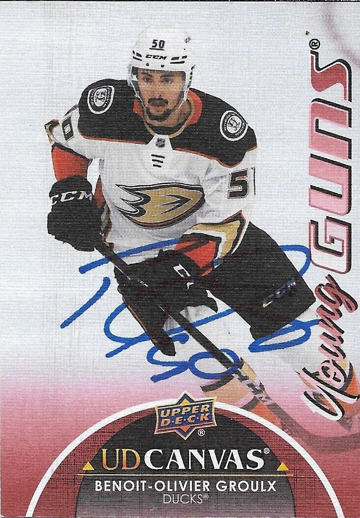 Signed Benoit Olivier Groulx 21-22 UD Anaheim Ducks Young Guns Canvas Rookie Crd