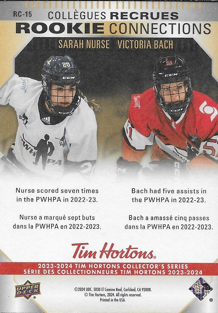 Signed Victoria Bach 2023/24 Upper Deck Tim Hortons Card #RC 15 Original