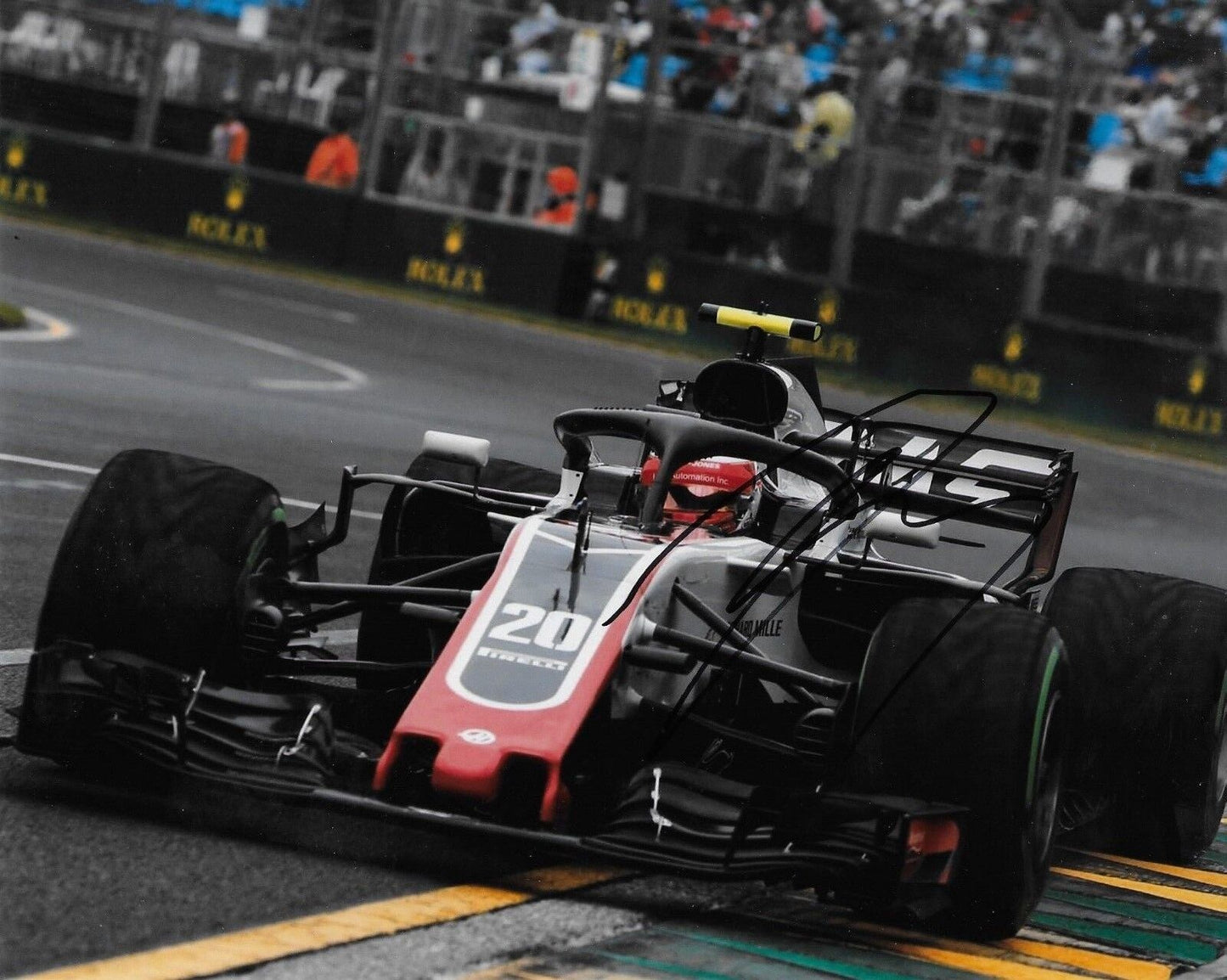 Photo 8x10 signée Kevin Magnussen Formule 1 Haas Racing #4 2018 Original