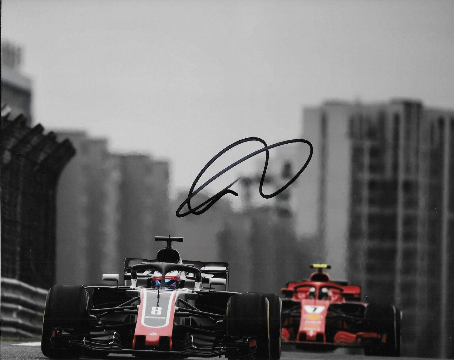 Photo autographiée 8x10 signée Romain Grosjean Formule 1 Haas Racing #7 Original