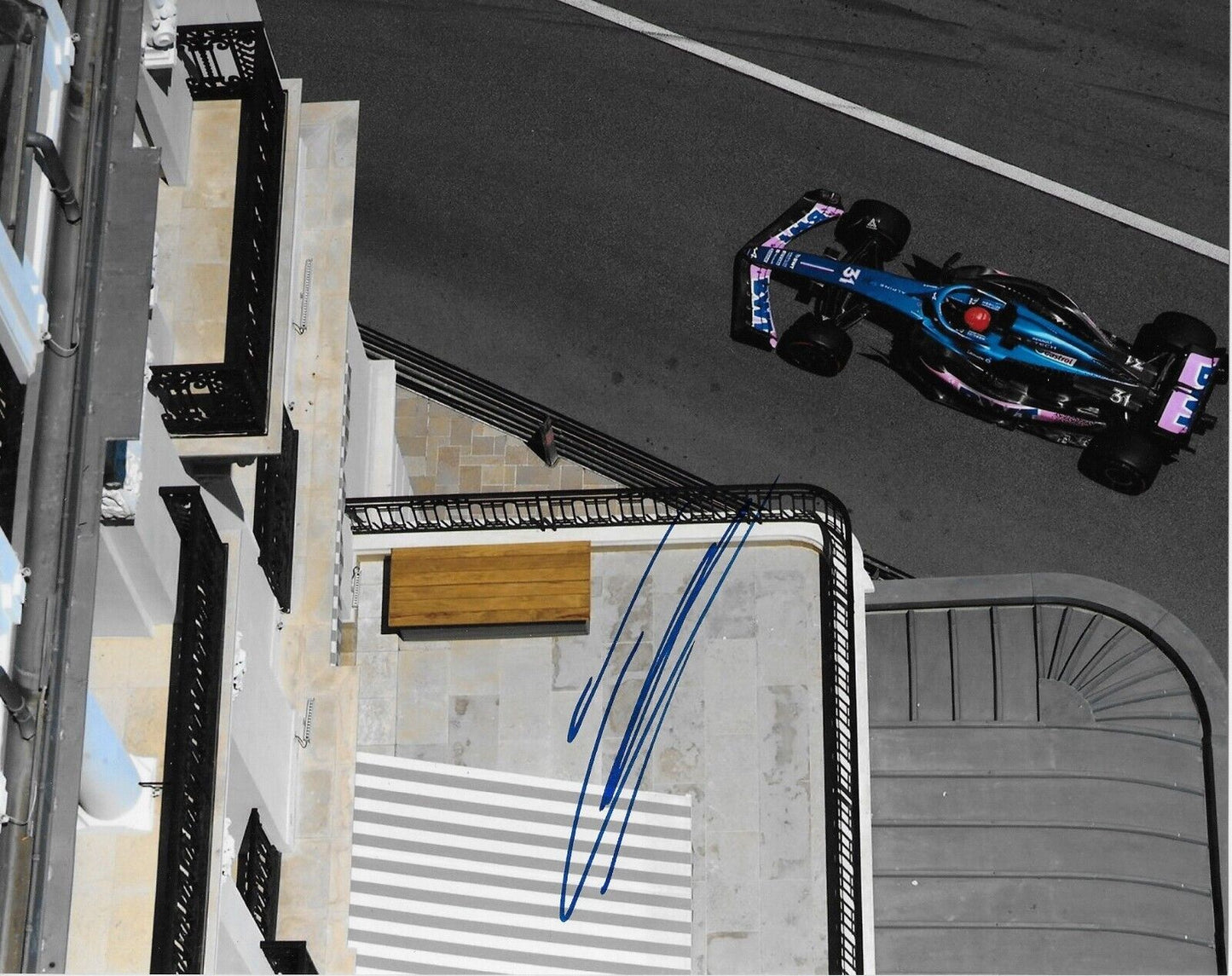 Photo 8x10 signée Esteban Ocon Formule 1 Alpine Renault Racing #21 2023 Original
