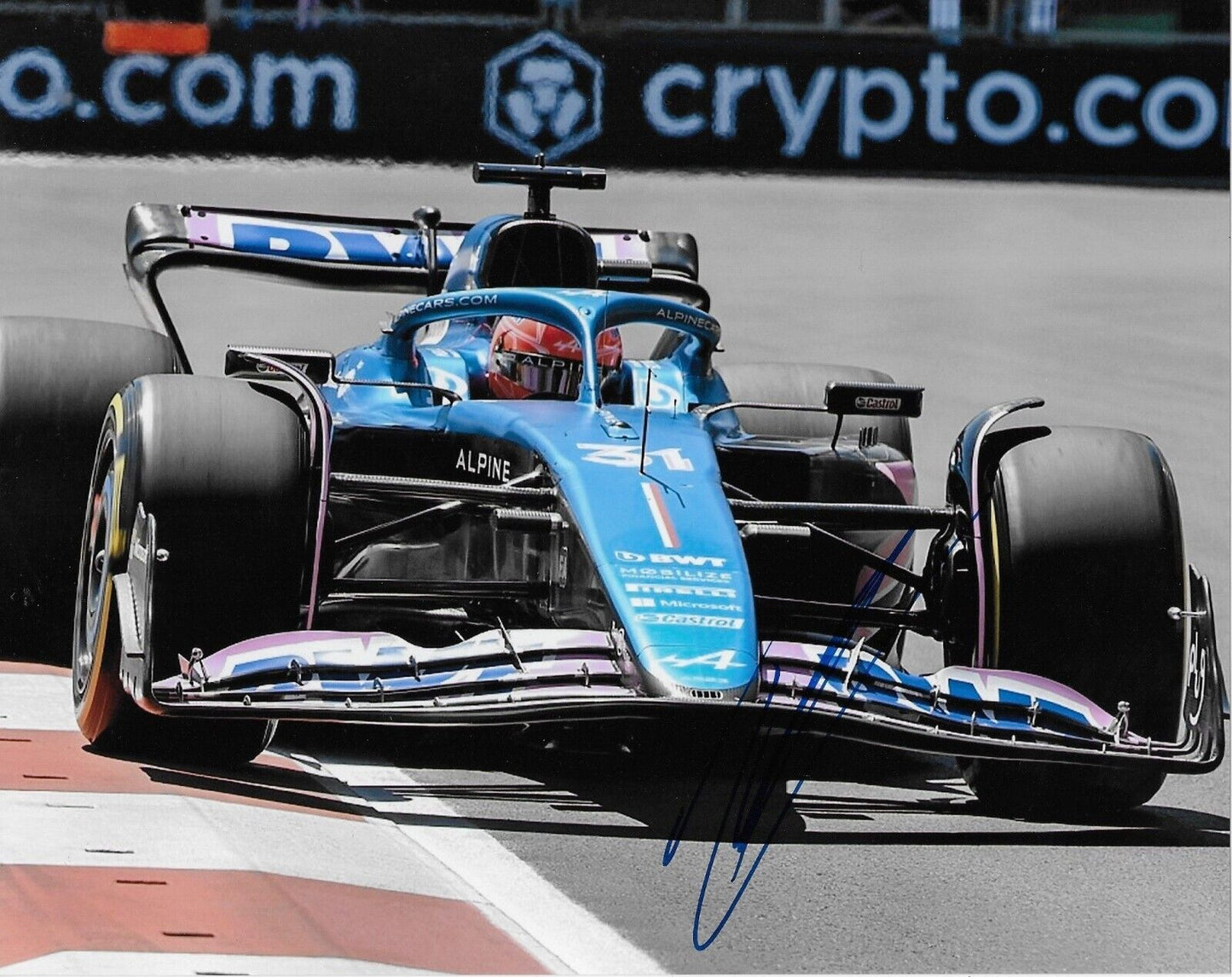 Photo 8x10 signée Esteban Ocon Formule 1 Alpine Renault Racing #22 2023 Original