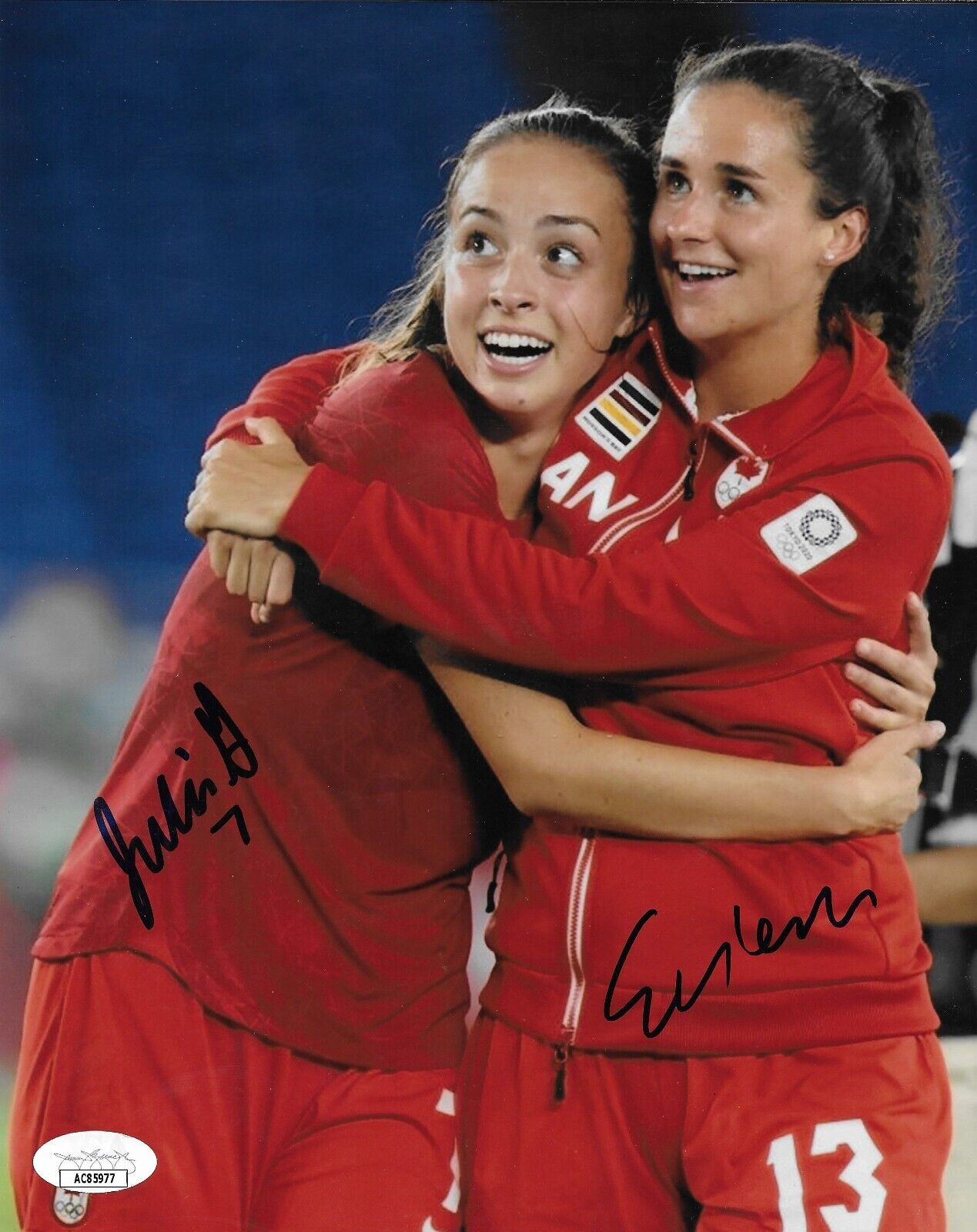 Signed Julia Grosso Evelyne Viens Soccer 2020 Tokyo Olympics 8x10 Photo with JSA