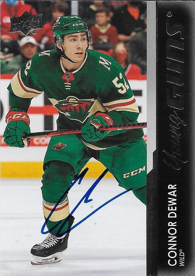 Signed Connor Dewar Young Guns 2021-22 Upper Deck Minnesota Wild Rookie Card
