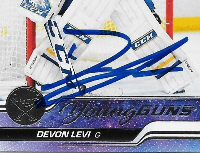 Signed Devon Levi 23-24 UD Young Guns Buffalo Sabres Rookie Card w JSA Authentic