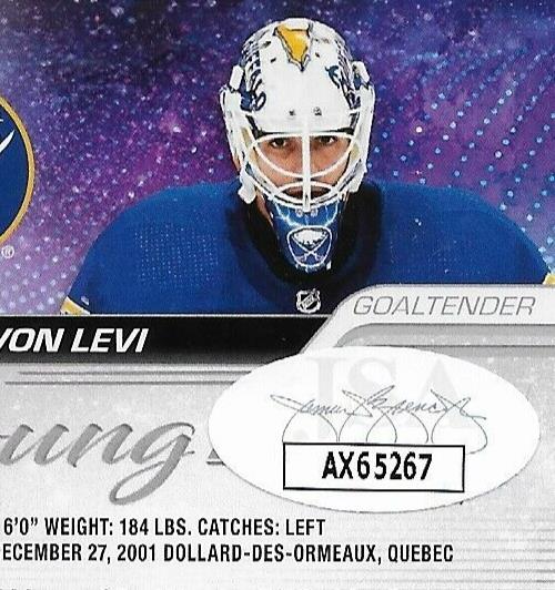 Signed Devon Levi 23-24 UD Young Guns Buffalo Sabres Rookie Card w JSA Authentic