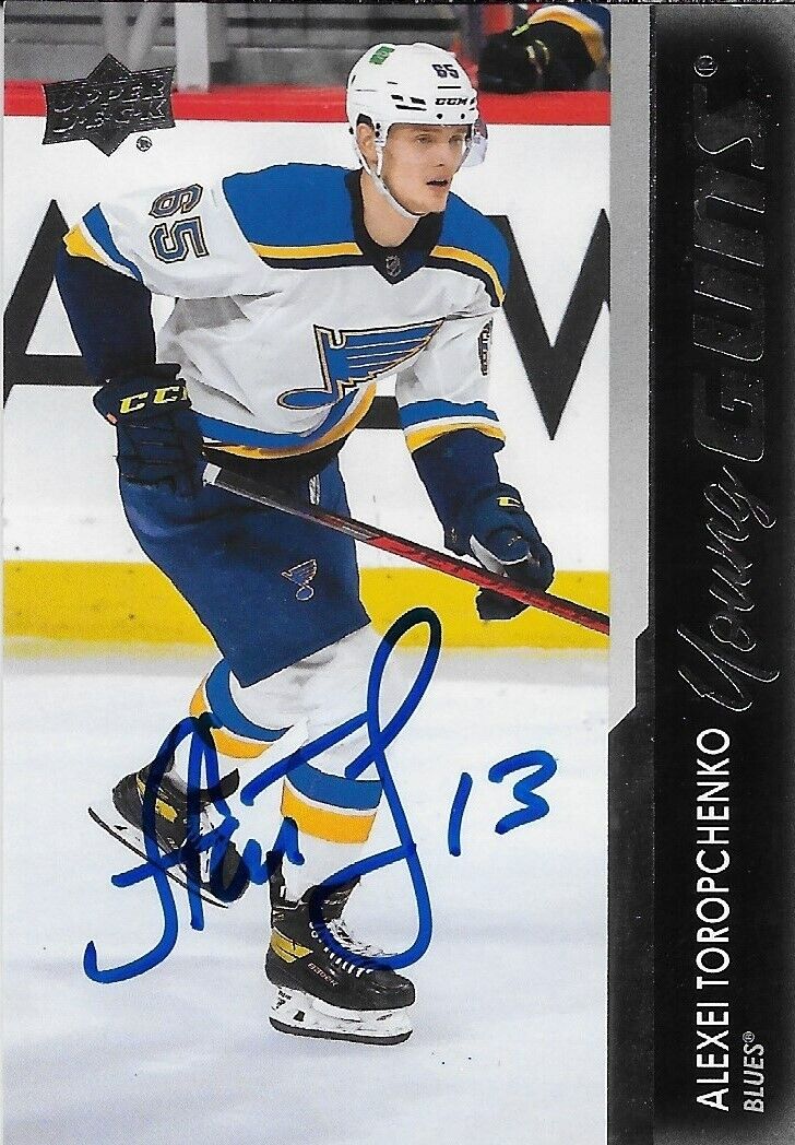 Signed Alexei Toropchenko 2021-22 UD Young Guns St. Louis Blues Rookie Card