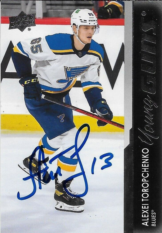 Carte de recrue signée Alexei Toropchenko UD Young Guns 2021-22 des St. Louis Blues