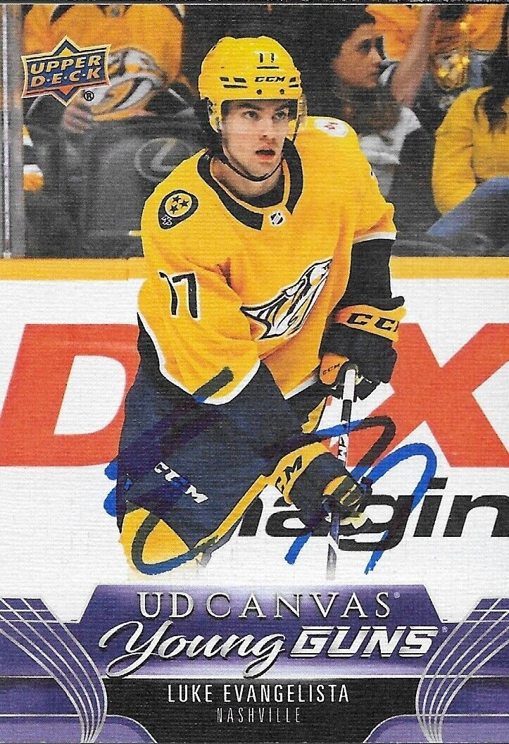 Carte de recrue Nashville 2023-24 signée Luke Evangelista UD Young Guns