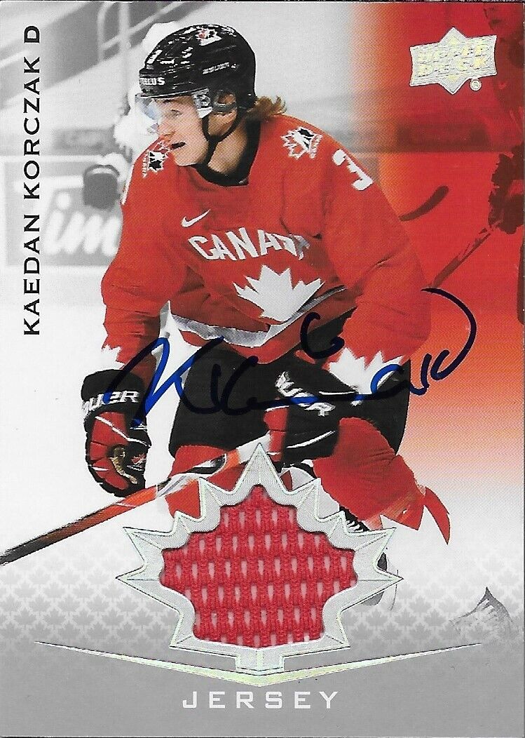 Signed Kaedan Korczak 2021 Team Canada Juniors Hockey JERSEY Card #2 Original