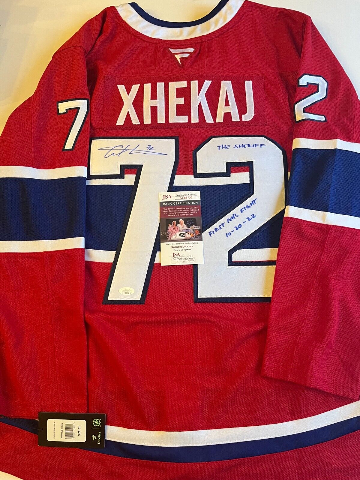 Signed Authentic Fanatics Montreal Canadiens Arber Xhekaj Jersey with JSA 2 insc