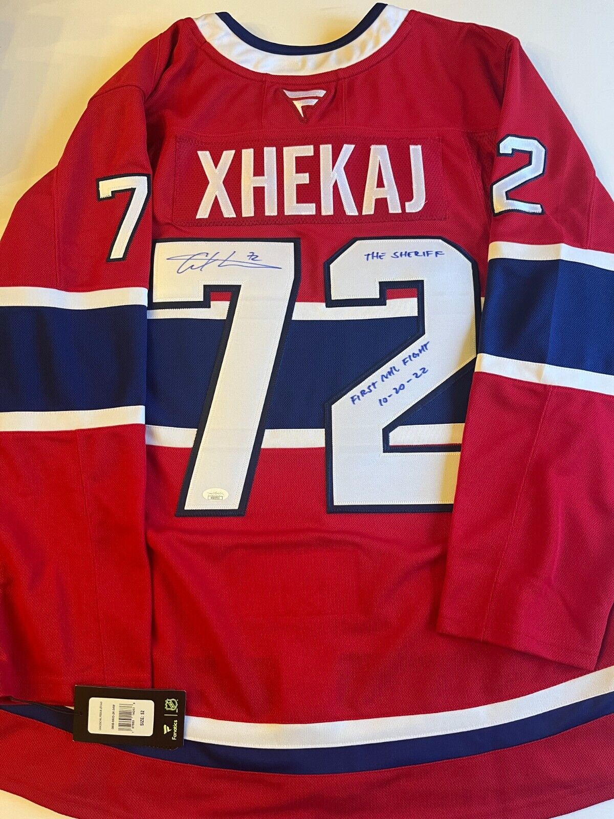 Signed Authentic Fanatics Montreal Canadiens Arber Xhekaj Jersey with JSA 2 insc