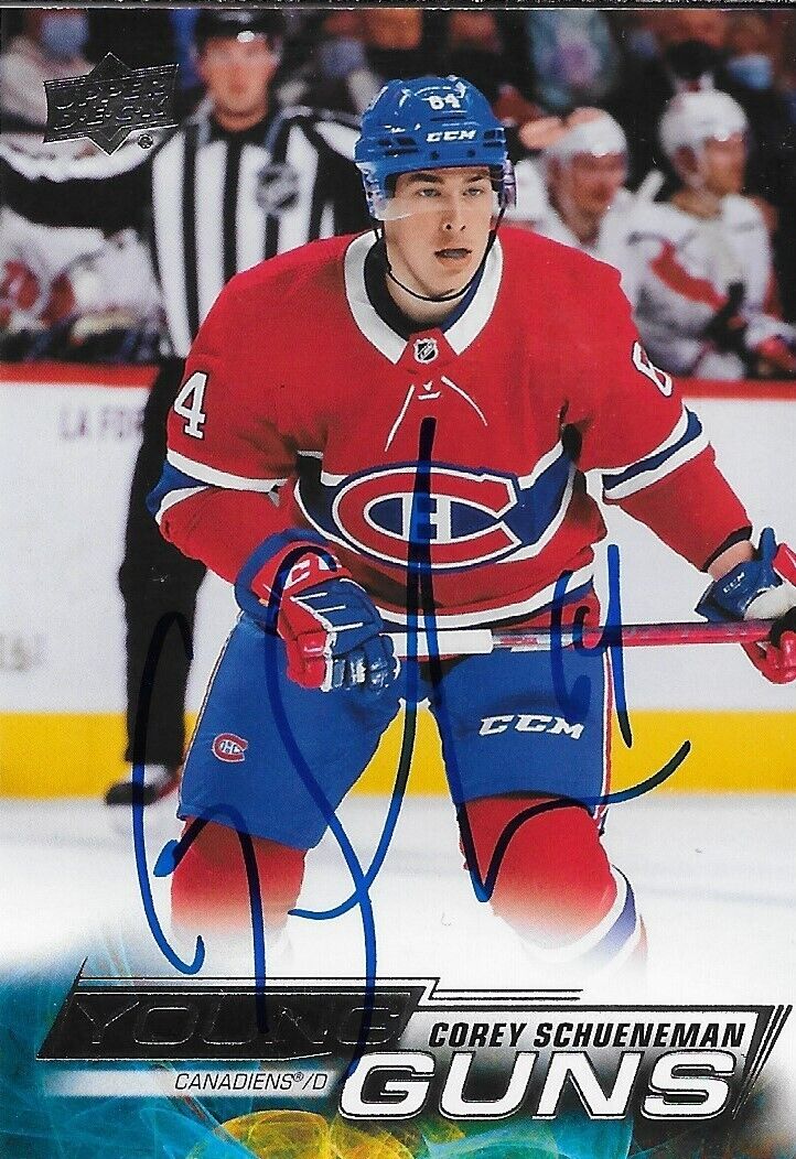 Signed Corey Schueneman Young Guns 2022-23 UD Montreal Canadiens Rookie Card