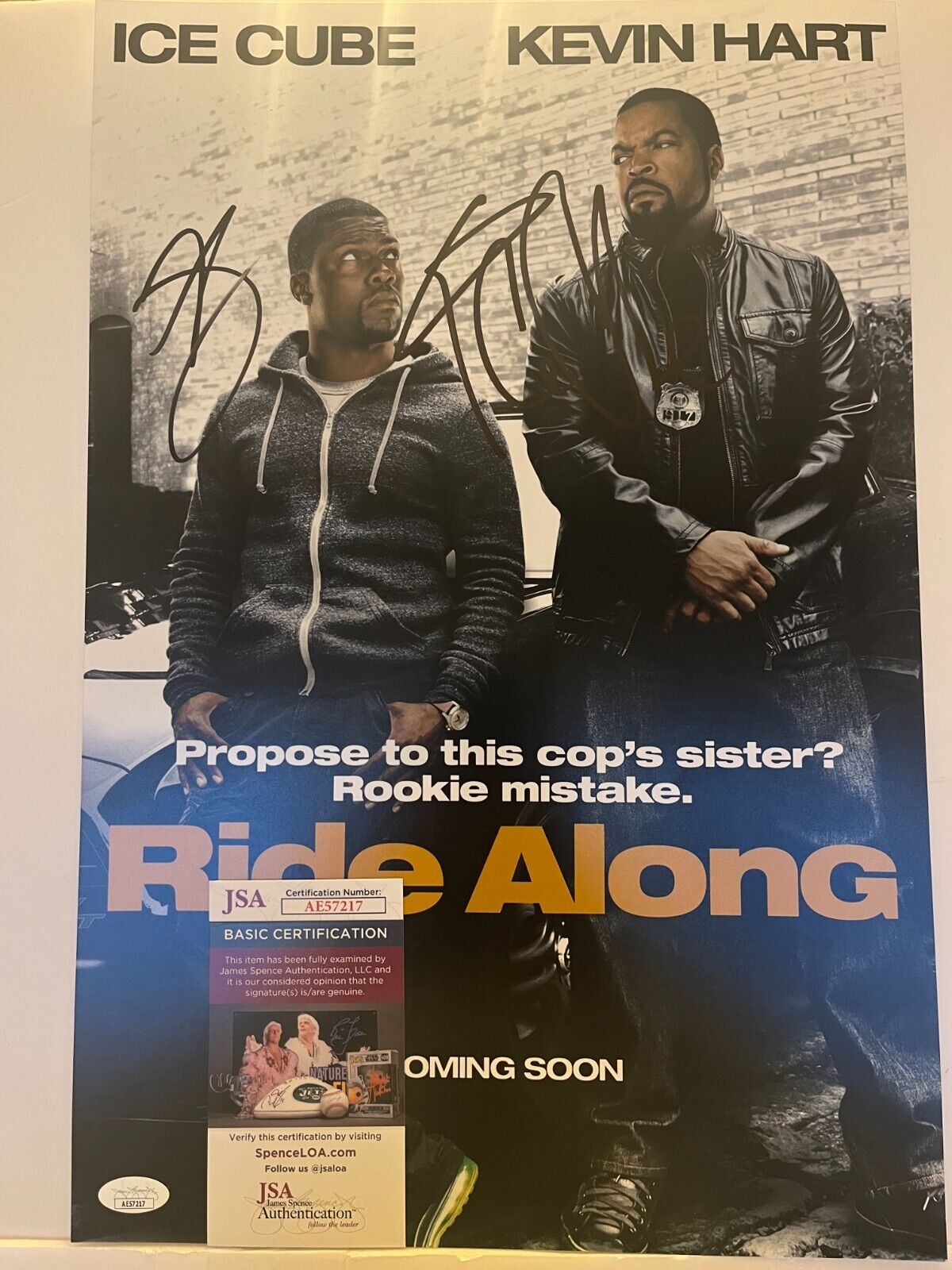 Signed Ride Along 12x18 Photo Actors Kevin Hart Ice Cube JSA