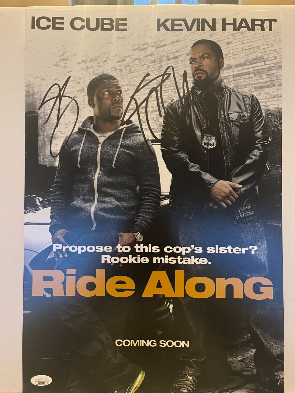Signed Ride Along 12x18 Photo Actors Kevin Hart Ice Cube JSA