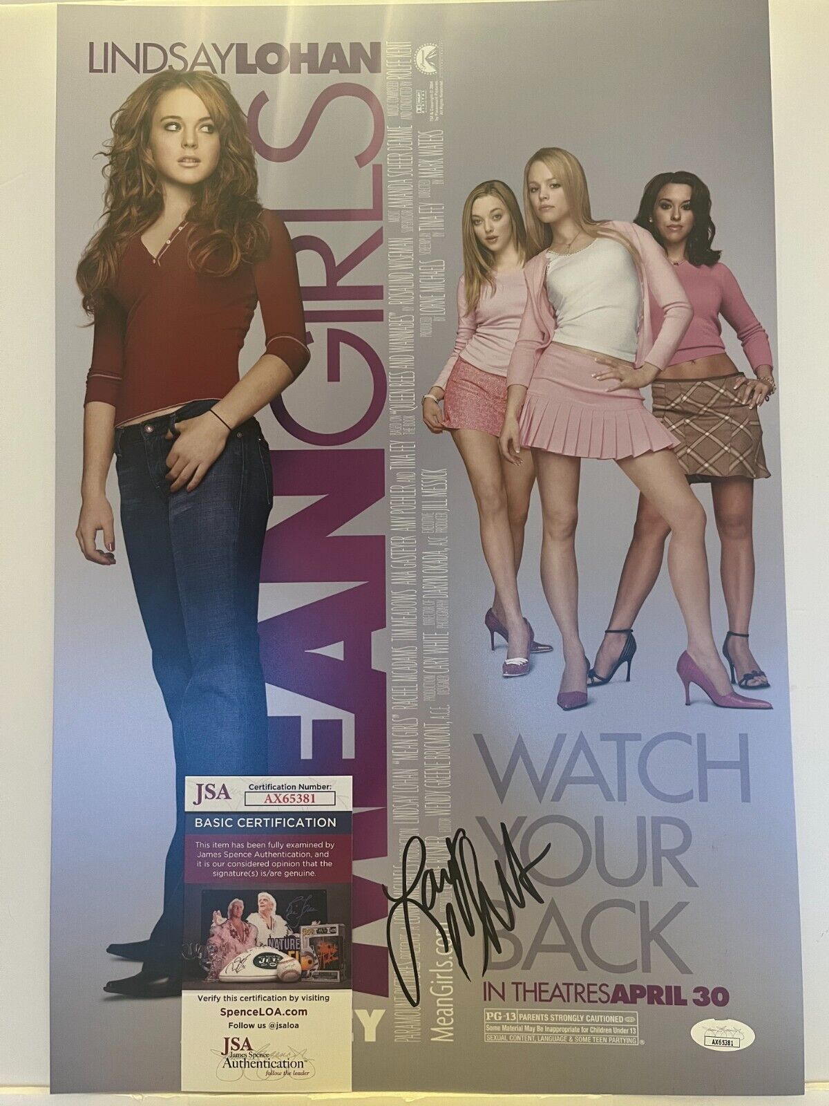Signed Mean Girls 12x18 Photo Actress Lacey Chabert JSA