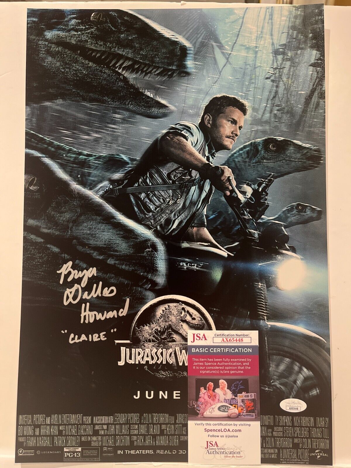 Signed Bryce Dallas Howard Jurassic Park World 12x18 Photo Actress JSA 3