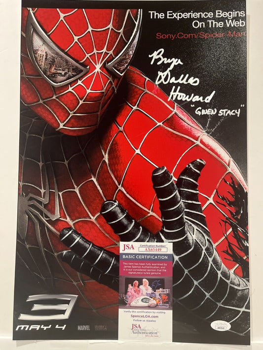 Photo signée Bryce Dallas Howard Spiderman 12x18 Actrice JSA Gwen Stacey