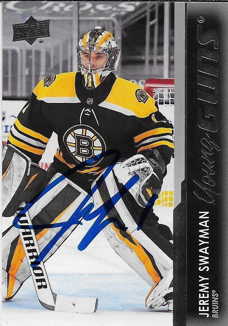 Signed Jeremy Swayman 2021-22 UD Young Guns Boston Bruins Rookie Card