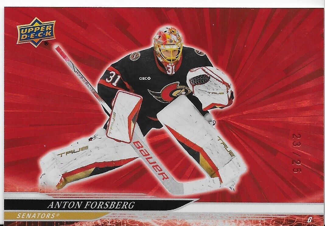 2024-25 Upper Deck Series 2 Hockey Anton Forsberg Red Outburst 23/25 Senators