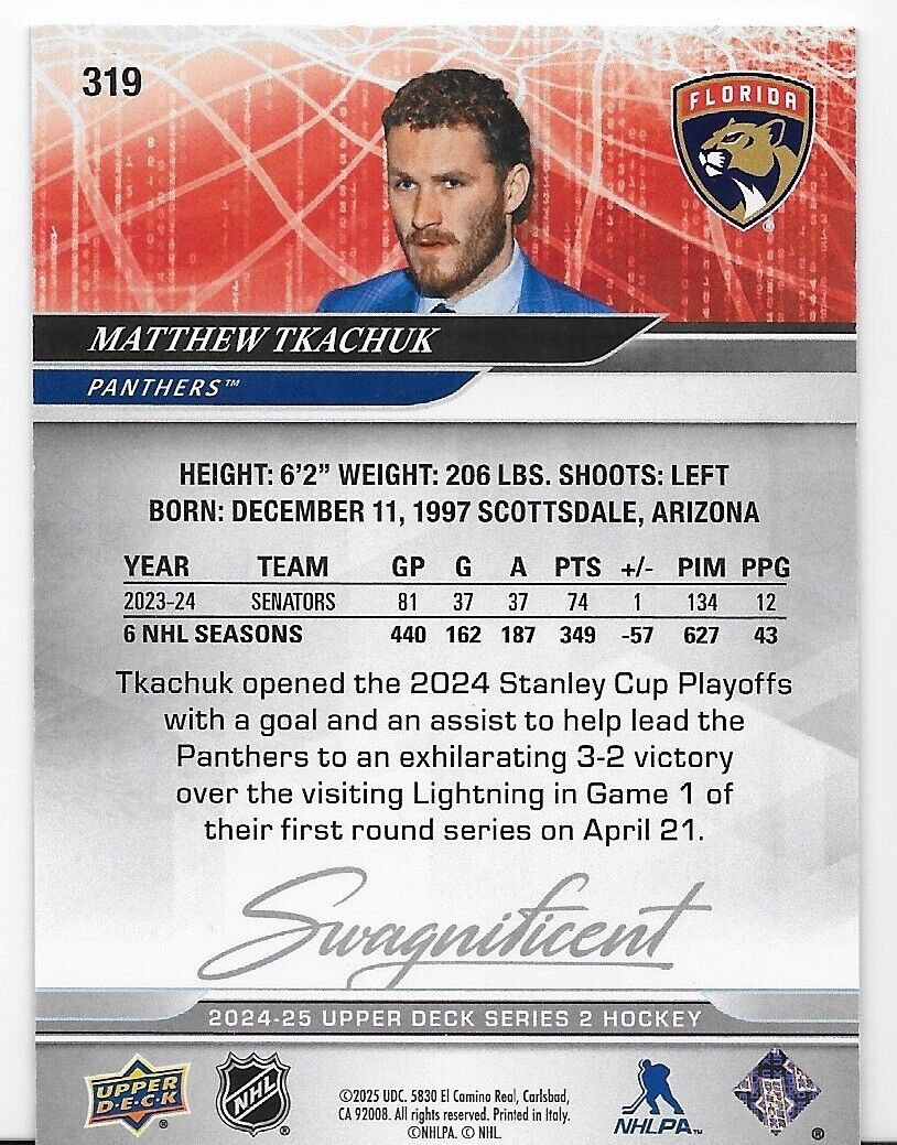 2024-25 Upper Deck Series 2 Hockey Matthew Tkachuk Swagnificent Panthers