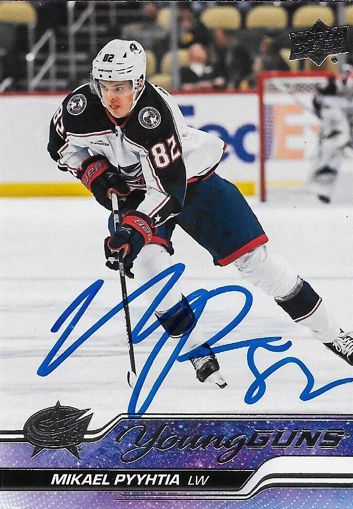 Signed Mikael Pyyhtia 2023-24 UD Columbus Blue Jackets Young Guns Rookie Card