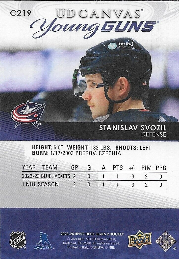Signed Stanislav Svozil 23-24 UD Columbus Blue Jackets Canvas Young Guns Rookie