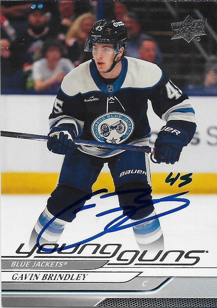 Signed Gavin Brindley 2024-25 UD Young Guns Columbus Blue Jackets Rookie Card