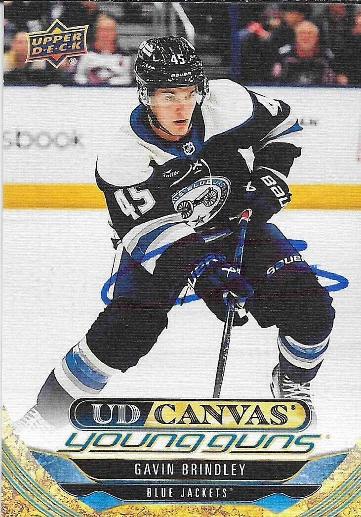Signed Gavin Brindley 24-25 UD Young Guns Canvas Columbus Blue Jackets Rookie Cd