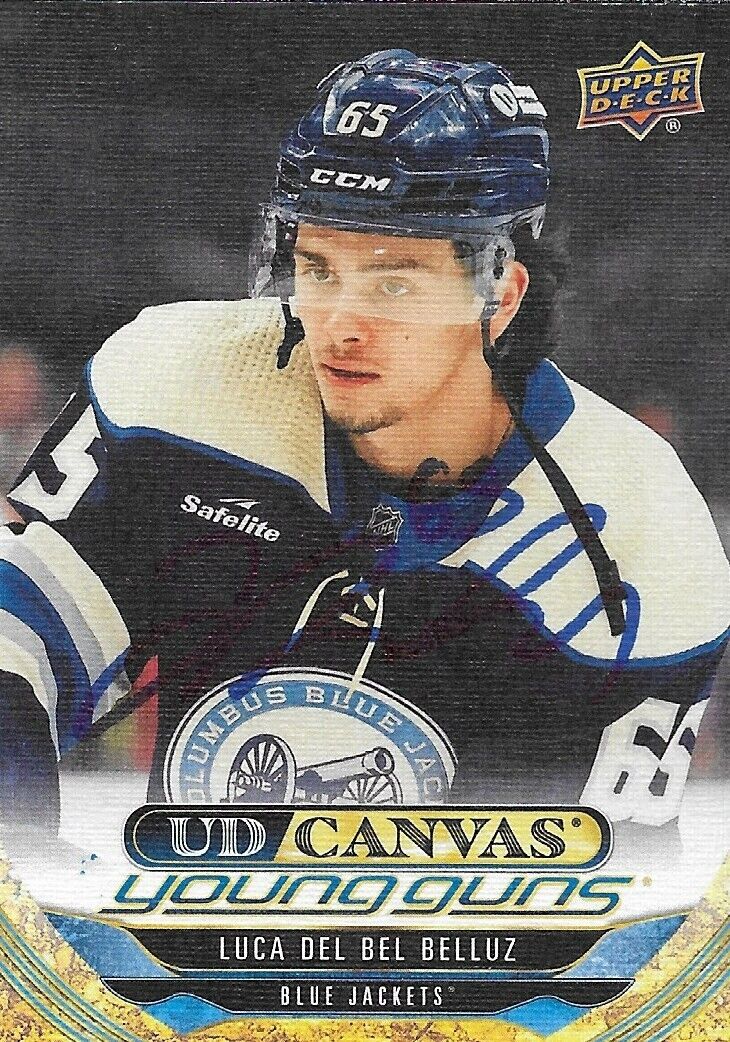 Signed Luca Del Bel Belluz 24-25 UD Young Guns Canvas Columbus Blue Jackets Card