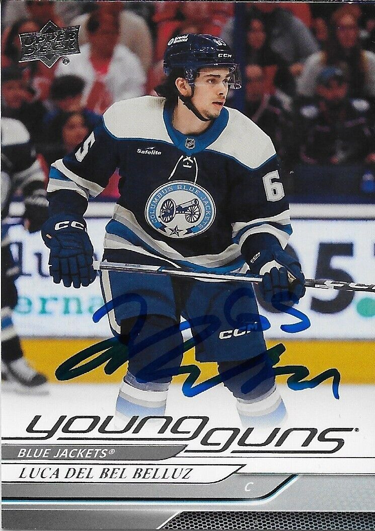 Signed Luca Del Bel Belluz 24-25 UD Young Guns Columbus Blue Jackets Rookie Card