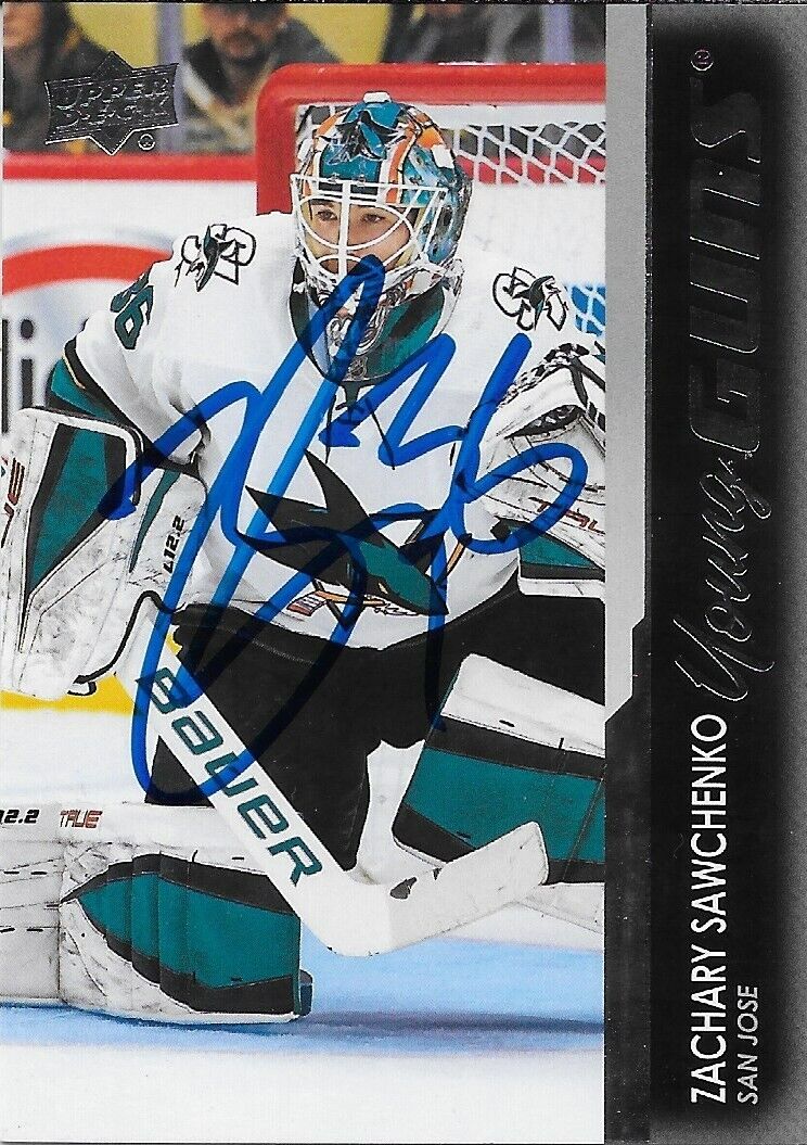 Signed Zachary Sawchenko 2021-22 UD Young Guns San Jose Sharks Rookie Card
