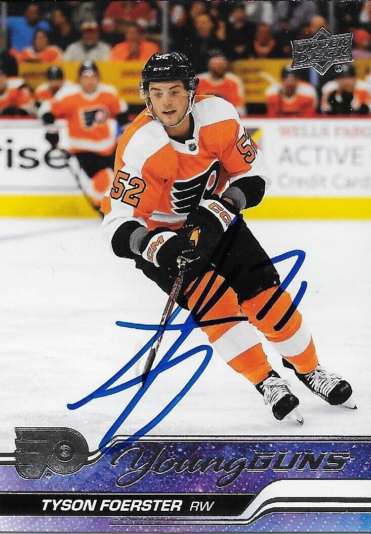 Signed Tyson Foerster 2023-24 UD Young Guns Philadelphia Flyers Rookie Card