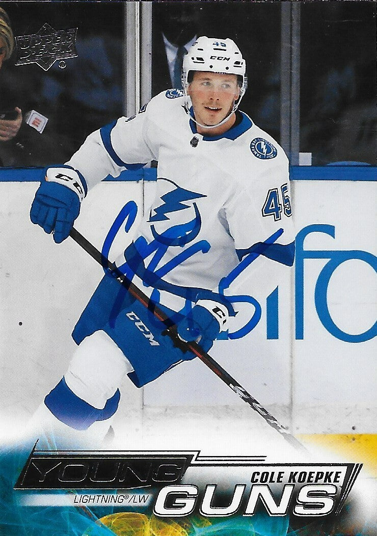Signed Cole Koepke 2022-23 UD Tampa Bay Lightning Young Guns Rookie Card