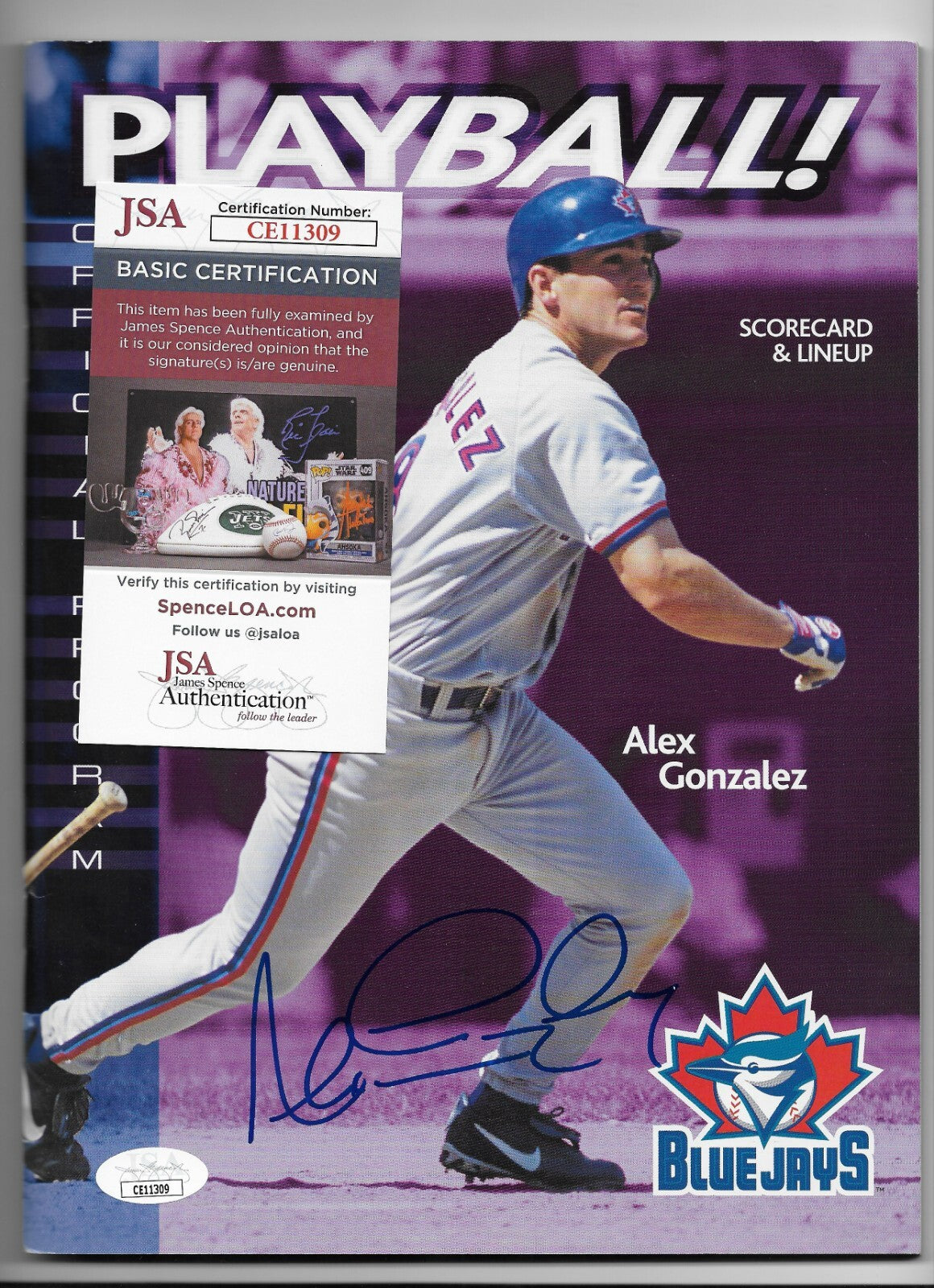 Signed Alex Gonzalez Toronto Blue Jays Program Autographed w JSA Authentication