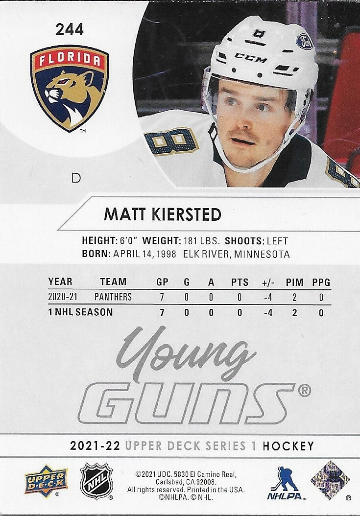 Signed Matt Kiersted 2021-22 UD Florida Panthers Young Guns Rookie Card