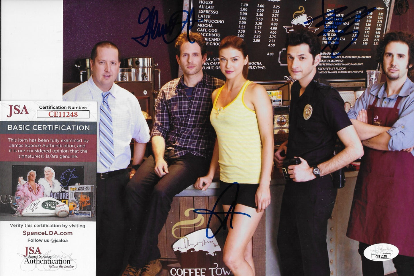 Signed Adrianne Palicki Ben Schwartz Glen Howerton Coffee Town 8x10 with JSA