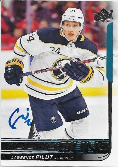 Signed Lawrence Pilut Young Guns 2018-19 UD Buffalo Sabres Rookie Card