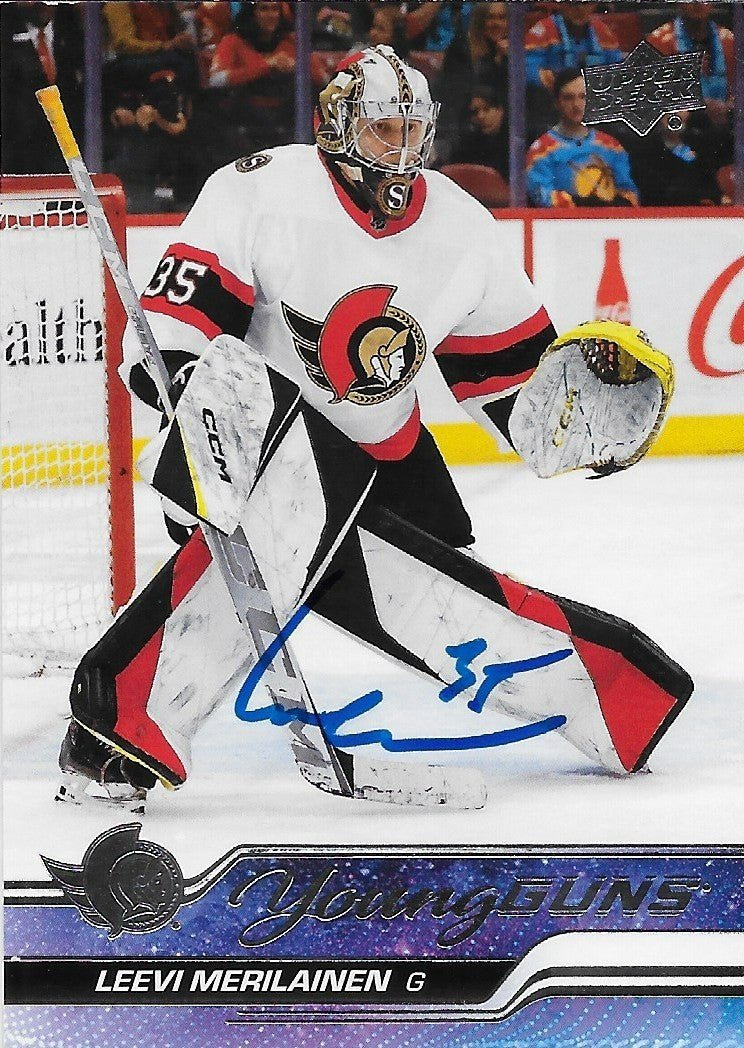 Signed Leevi Merilainen Young Guns 2023-24 UD Ottawa Senators Rookie Card Origin