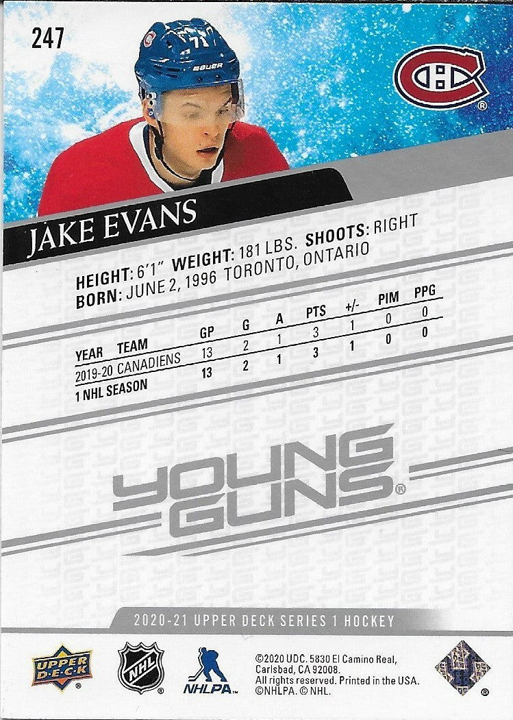 Signed Jake Evans Young Guns 2020-21 UD Montreal Canadiens Rookie Card