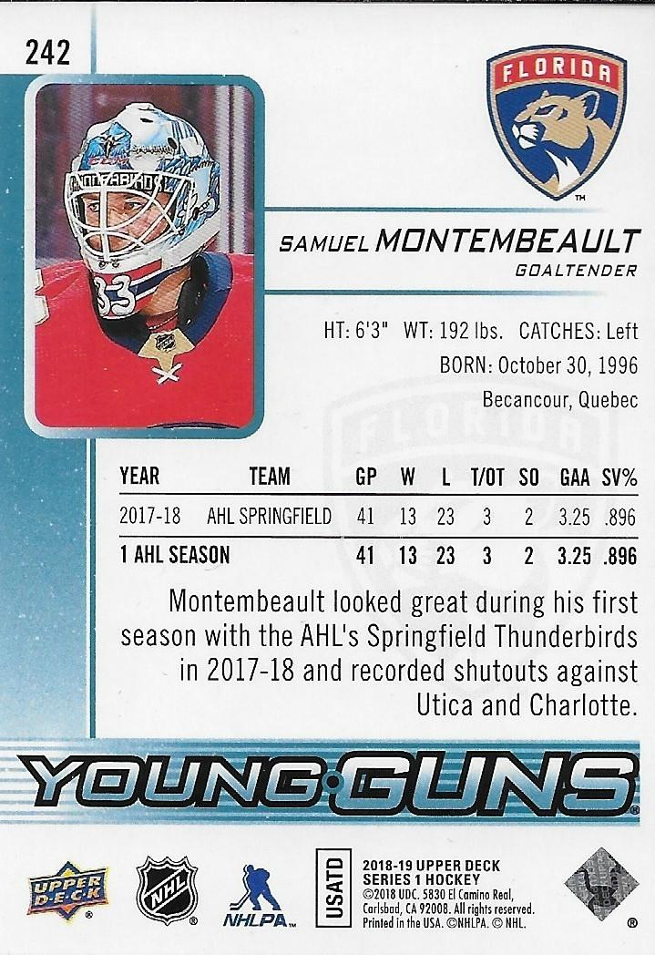 Signed Samuel Sam Montembeault Young Guns 18-19 UD Florida Panthers Rookie Card